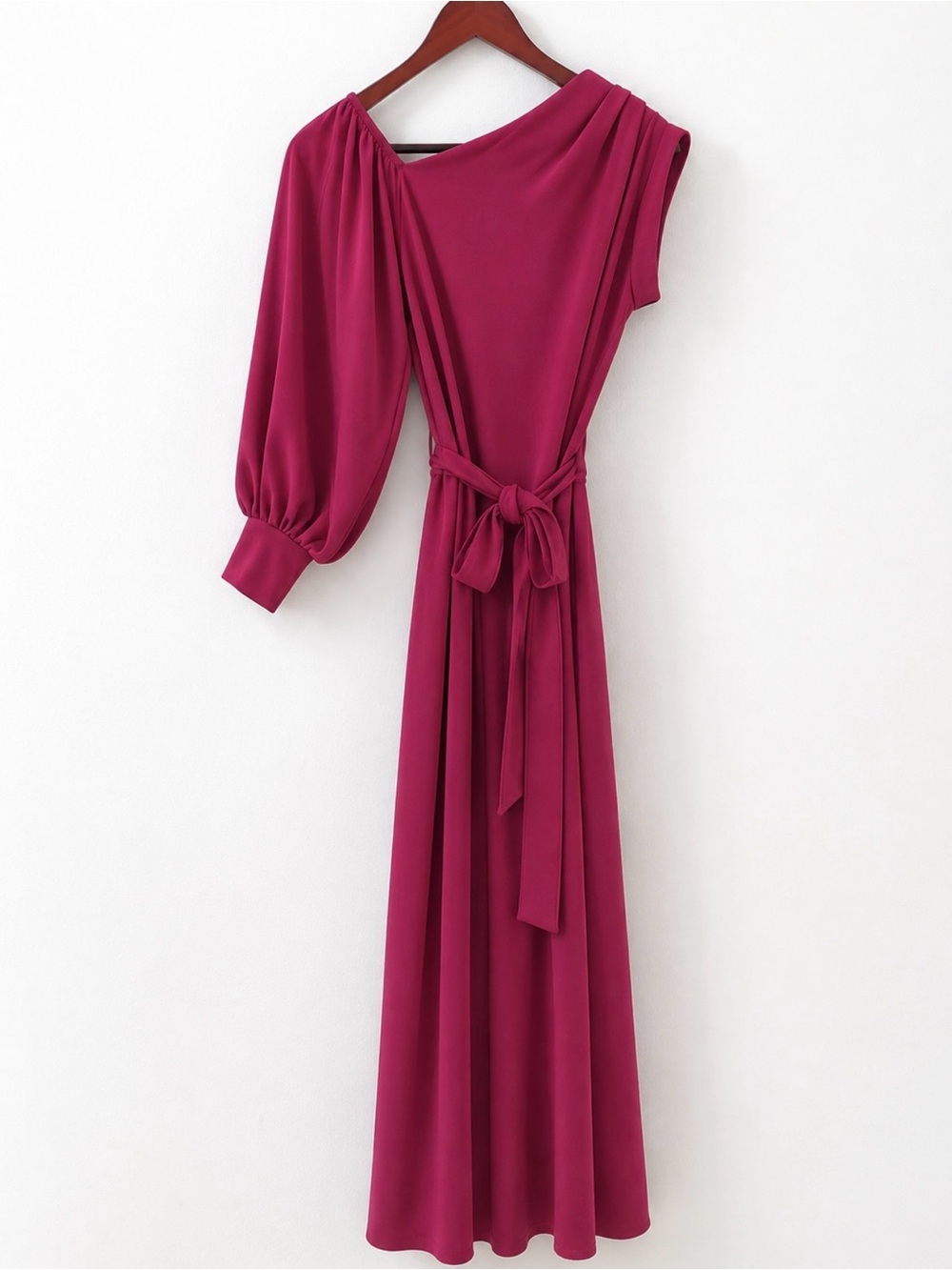One-Shoulder Berry Wine Jumpsuit with Tie Waist! Beautiful color! Size M EUC